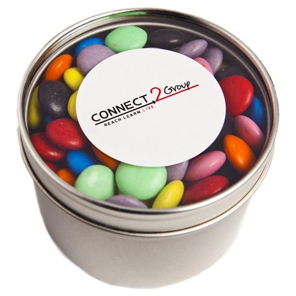 Small Round Acrylic Window Tin filled -  Choc Beans CC049C