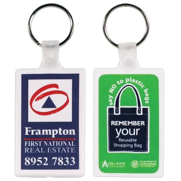 White Rectangular Soft PVC Keytag. LL102