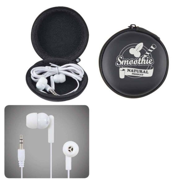 Earbud / Headphone Set in Round EVA Zippered Case. LL6150