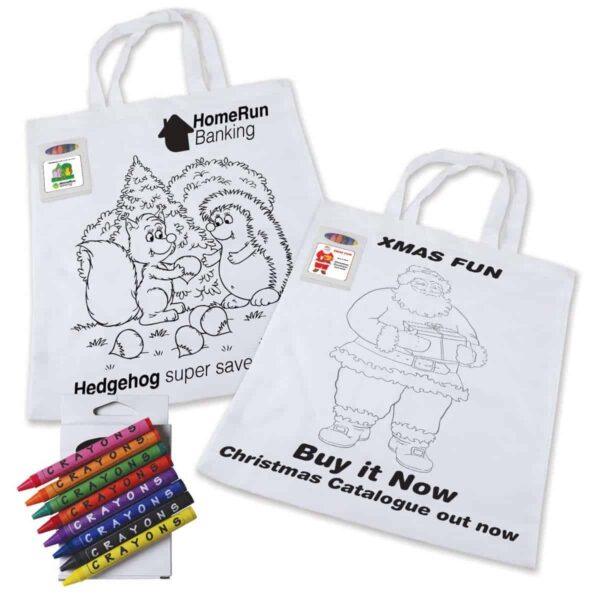 Colouring in Short Handle Cotton Tote Bag with Crayons. LL5520