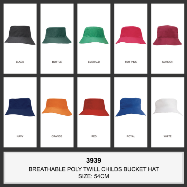 Breathable Poly Twill Childs Bucket Hat. HW-3939 - Image 2