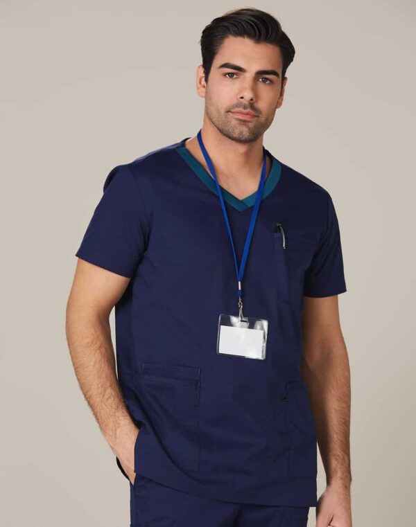 BENCHMARK - Mens V-Neck Contrast Trim Scrub Top SH-M7650