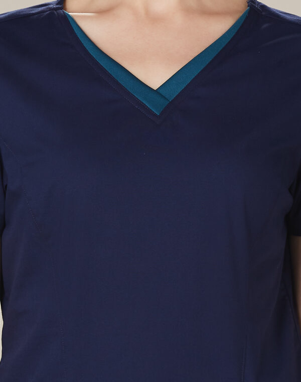 BENCHMARK - LADIES V-NECK CONTRAST TRIM SCRUB TOP     SH-M7660 - Image 3