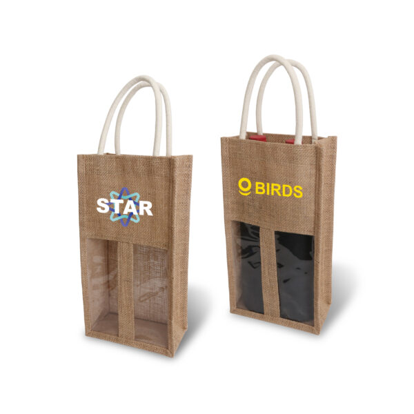 Jute Wine Carrier with Window. PC-PCPB063 - Image 2